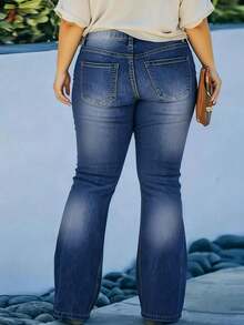 Quần jeans ống loe cỡ lớn dành cho nữ - Phong cách retro Y2K, chất liệu co giãn giúp tăng chiều cao, phù hợp cho mặc hàng ngày/công sở/lễ hội. - Rửa tối - Xem 3
