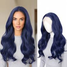 13x4 Lace Front Wig, Pre-Plucked Natural Hairline, Available In Deep Blue, Ombre Gold, Ombre Brown, Suitable For Fashionable Women's Daily Wear, 180% Density, Heatproof, No Glue - Multicolor - View 13