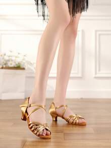 Latin Dance Shoes Girls Low-Heeled Practice Dancing Sandals Ballroom Dance Shoes Social Dance Beginners - Mocha Brown - View 3