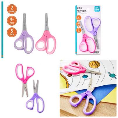 Kids Safety Scissors  Tip 5 Inch 2-Pack Purple Pink Preschool Training Scissors For Children Ages 4-7 School Art Supplies