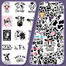 50pcs Cute Cartoon Cow Stickers, Black & White Animal Doodle English Decorative Envelope, Photo Album DIY Stickers - Multicolor - View 3