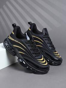 时尚休闲男鞋，经典时尚男士运动鞋系带跑步鞋，个性化男士运动鞋街头休闲鞋 - 黑色 - 查看 4