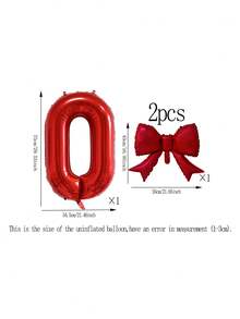 2pcs 32-Inch Number Balloon Set, Pink & Red Bow Foil Balloons, White, Red, Black & Cream 0-9 Number Balloons Suitable For Birthday Party, Anniversary Decoration - Multicolor - View 32