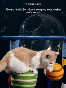 Dreamy Starry Sky Cat Tree With Spaceship Shaped Cat Scratching Post And Perch - Multicolor - View 6