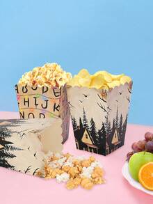 10pcs/30pcs/50pcs Spooky Rustic Alphabet Paper Popcorn Boxes Disposable Retro Popcorn Bowls Square Buckets Containers Tub Paper Cups Holders Party Decorations Retro Scary House Run Themed Plates For Boys Girls Holiday Stranger Birthday Party Supplies - Multicolor - View 5