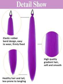 3pcs 26-Inch Synthetic Ombre Straight Hair Ponytail Elastic Bands DIY Braiding Wigs, Suitable For Children's Daily Use, Halloween, Christmas, New Year Costume Parties - Multicolor - View 4
