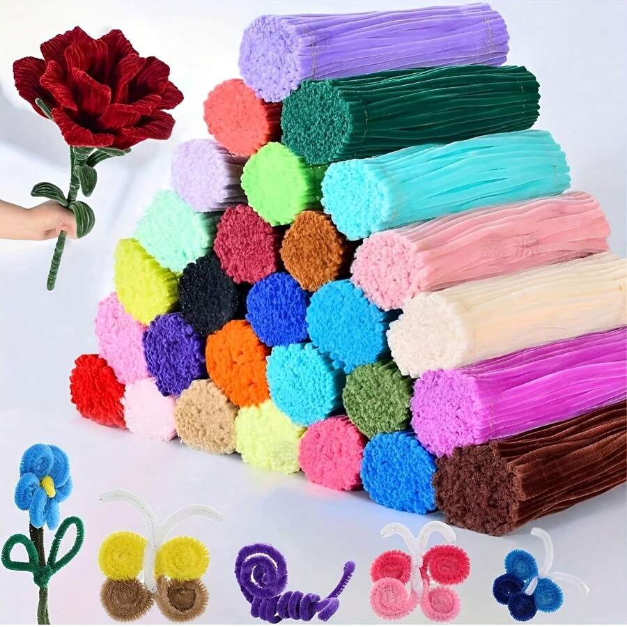 100pcs Flexible Craft Pipe Cleaners, 53 Color Options, Soft Pipe Cleaner Sticks, Gray Pipe Cleaner Craft, Solid Color Pipe Cleaners, Pipe Cleaner Craft Materials, Fuzzy Pipe Cleaner Brushes, Art Projects And Decor, Handmade DIY Twist Sticks, Densely Packed Multi-Purpose Bouquet Gifts, Ideal For Christmas, Graduation, Birthday - 100pcs - View 1