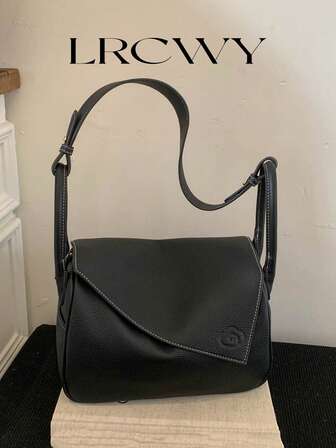 Women's Shoulder Bag, Fashionable Minimalist Textured Square Bag, Black, Suitable For Shopping And Commuting