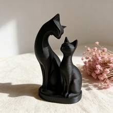 1件母子猫雕像，可爱猫咪情侣雕塑，家居装饰，适合摆放在办公桌、书架、室内/室外，情人节礼物 - 彩色 - 查看 1