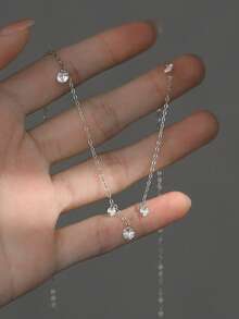 S925 Sterling Silver Sparkling Cubic Zirconia Necklace, Minimalist High-End Layered Choker Necklace, Hypoallergenic Gift For Valentine's Day, Suitable For Daily And Party Wear