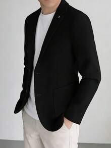 Tucano Men's Herringbone Single-Breasted Suit Jacket, With Inverted Collar, Double-Button Design, Decorated With Exquisite Lapel Pin, Slim Fit, Suitable For Office, Business Meetings, Casual Business Occasions And Daily Commuting. - Black - View 2