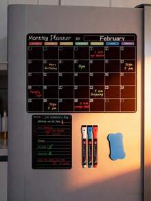 Magnetic Erasable Refrigerator Calendar, Monthly Meal Planner And Today's Menu Whiteboard, 2pcs Fridge Chalkboard, Suitable Kitchen Office, Includes 3 Marker Pens And 1 Eraser - 黑色套裝 [隨機顏色色鉛筆和橡皮擦] - 查看 2