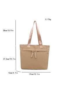 Bolso de mano versátil y de moda de unicolor, bolso de hombro minimalista casual con textura y color de contraste - Caqui - Ver 6