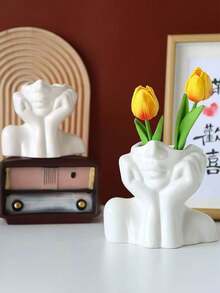 1pc White Floral Desk Organizer, Multifunctional Pen Holder & Makeup Storage Box, Suitable For Office, Home, Living Room, Vanity, Desk, Bathroom, Ideal Gift For Family, Colleagues, Lovers, Valentine's Day, Vase, Desktop Storage, Office Desk Accessory, Office Decor, Room Decor - Multicolor - View 11