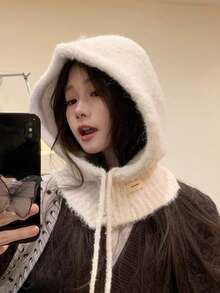 女士针织拉法帽，防风保暖护耳针织帽围巾套装，秋冬款