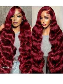 36 Inch 13x4 High Definition Lace 180% Density Closure Wig, Human Hair Blended, 99J Burgundy Wig, Human Hair Blended, Pre-Plucked Water Wave Closure Wig, Brazilian Human Hair Blended Ladies Wig, 13x4 Lace Wig, 10-36 Inch - S99J/BUG - View 5