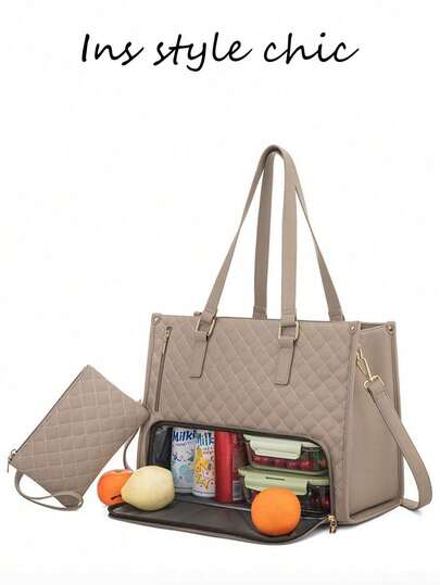 Este bolso de tote de gran capacidad, de moda y clásico, viene en una variedad de colores clásicos, y se puede usar como bolso para laptop, bolso de pañales o bolso de viaje. Es muy adecuado para usar como bolso de gimnasio, almuerzo, picnic o bolso de hombro aislado y a prueba de agua diario, y también es un gran regalo para amigos. Es una opción ideal para bolsas de almuerzo de mujeres o loncheras de estudiantes. Bolsa refrigeradora para hombres para picnic, regalos de regreso a la escuela para mujeres, artículos esenciales de camping.