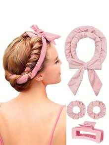 4pcs Women's Hair Accessories & Styling Tools, No-Heat Hair Curler, Hair Clips, Hair Ties