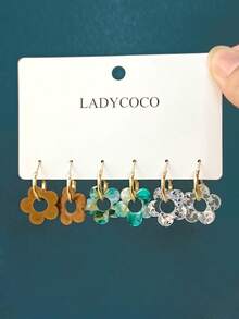 LADYCOCO 3/15 Pairs Fashionable & Cute Hollow Pendant Earrings, Suitable For Women's Dating, Party And Daily Wear - Multicolor - View 8