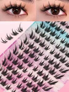 104 Pieces Of 10-16mm Curly Thick And Shiny Artificial Eyelashes, With A Natural And Eye-Catching Effect, Lightweight Design, Reusable, Perfect For Creating Gorgeous Eyelash Clusters, Eyelash Tufts, Single Eyelashes, And Artificial Eyelashes. - C - 查看 2