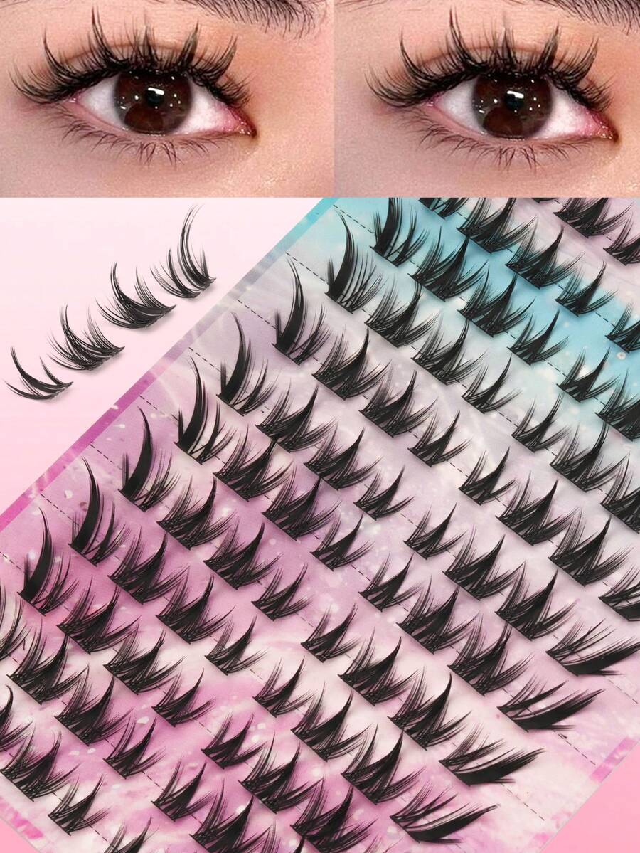 104 Pieces Of 10-16mm Curly Thick And Shiny Artificial Eyelashes, With A Natural And Eye-Catching Effect, Lightweight Design, Reusable, Perfect For Creating Gorgeous Eyelash Clusters, Eyelash Tufts, Single Eyelashes, And Artificial Eyelashes. - C - 查看 1