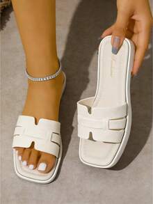 女士凉鞋，新款优雅简约白色凉鞋，休闲舒适拖鞋，简约时尚平底凉鞋，柔软轻便鞋底女鞋，女士平底凉鞋，女士拖鞋，户外度假沙滩凉鞋，平底鞋，夏季凉鞋，平底凉鞋，女士白色凉鞋，女士夏季凉鞋，凉鞋 - 白色 - 查看 2