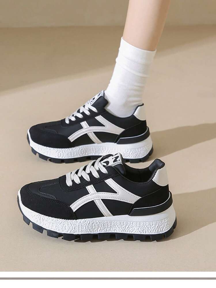 2026新款厚底女式运动鞋，学生款，百搭，春秋季，小众，休闲，透气，软底，跑步鞋 - 黑色 - 查看 10