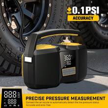 Inflador de neumáticos Carsun, compresor de aire portátil, bomba de neumáticos, cilindro doble de 25, modelo con pantalla digital de 12V-CC, tecnología mejorada (bajo nivel de ruido), 180W de alta potencia, 3 veces talla grande rápida la velocidad de inflado, apagado automático, accesorios para automóvil - adecuado para autocaravana, camión, SUV, balones deportivos y talla grande - Cableado - Ver 6