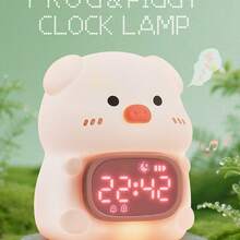 硅胶闹钟灯，睡眠训练器带夜灯，6种闹铃声数字闹钟，适合作为趣味礼物（小猪款） - 彩色 - 查看 4