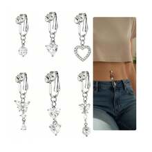 6 chiếc khuyên rốn giả, khuyên rốn giả không cần xỏ lỗ dành cho nữ - Bạc - Xem 1