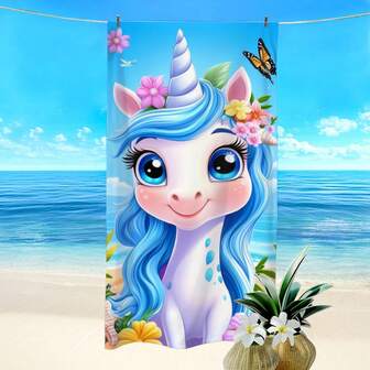 1 st strandhandduk med enhörningsmönster, supermjuk rektangulär strandfilt i lätt bomull, lämplig för utomhusresor, camping, strand, badrum, vår/sommar/höst, strandnödvändigt