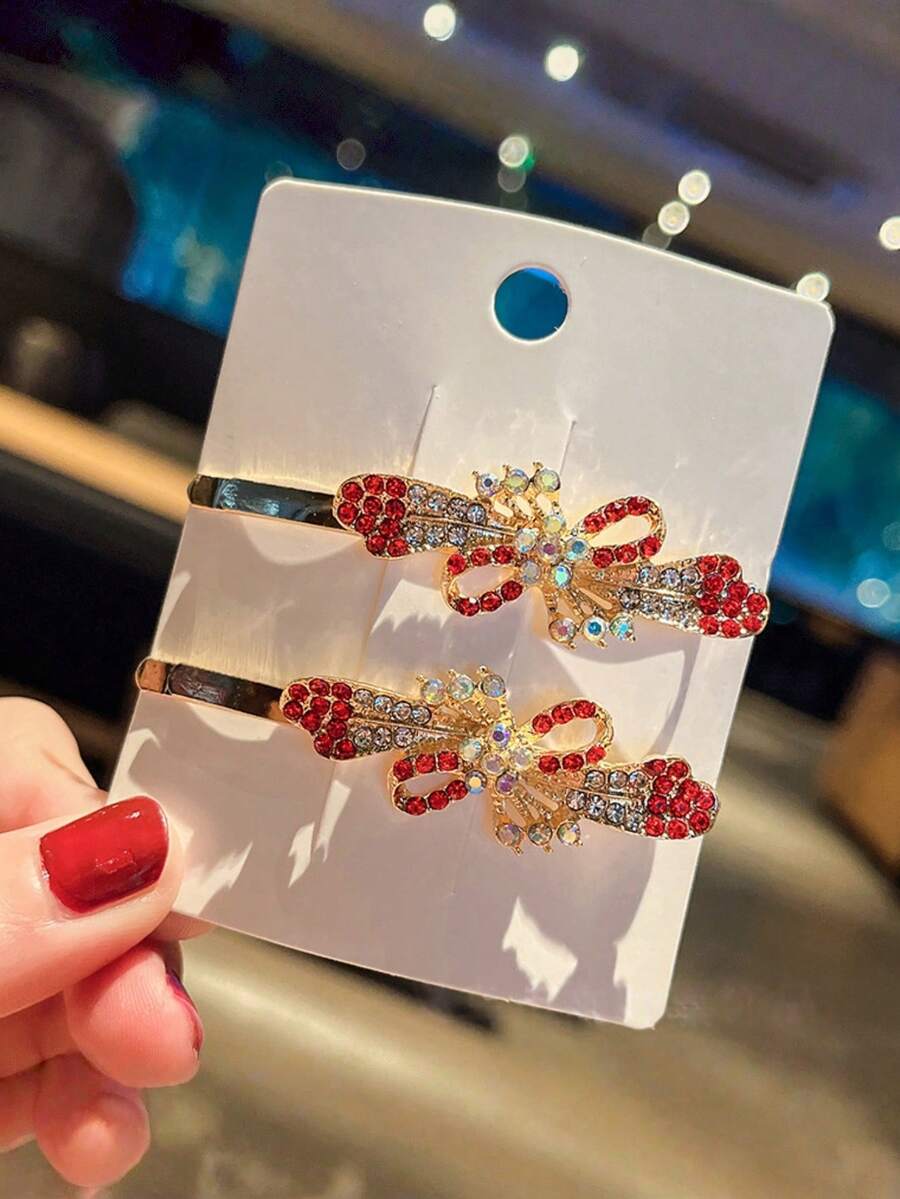 2 pièces Nouveaux clips à cheveux en métal ornés de strass, clips à franges mode, clips latéraux multifonctionnels, accessoires pour femmes, pinces à cheveux, barrettes, accessoires pour la tête - Multicolore - Voir 1