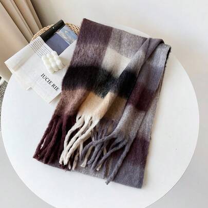 1pc Plus Size Thick Plaid Scarf, Soft & Warm Plaid Scarf For Women, Fashion Accessory For Daily Casual Wear, Autumn/Winter