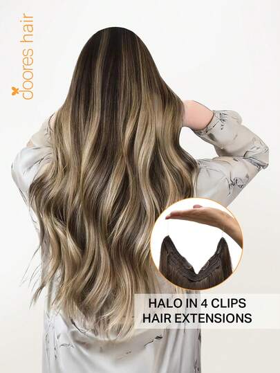 Extensiones de cabello Halo de DOORES, cabello humano real, 12-22 pulgadas 70-120g, extensiones de cabello invisible con alambre 100% cabello humano de marrón chocolate a dorado caramelo, con clips ajustables y alambre secreto - para uso diario, fácil de usar e invisible para invierno, Navidad, cosplay, campus y citas