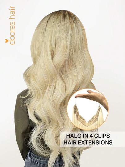 DOORES Hair Halo Hair Extensions Real Human Hair, 12-22 Inch 70-120g Invisible Wire Hair Extensions 100% Human Hair Halo Extensions For Women With Adjustable Clips And Secret Wire – Daily Use, Easy To Wear & Invisible For Winter, Christmas, Cosplay, Campus And Date Night
