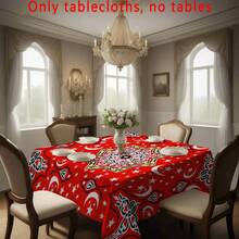 1pc Ramadan Crescent Moon Geometric Tablecloth, Red Festive Eid Al-Fitr Decoration For Restaurant, Home Eid Gift, Polyester Material, Suitable For Family Gathering, Party, Picnic, Indoor & Outdoor Wedding - Multicolor - View 5