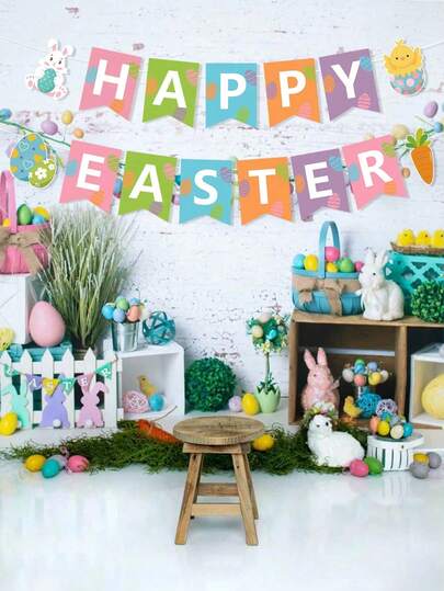 一套复活节快乐横幅，复活节横幅，复活节兔子复活节彩蛋设计复活节悬挂装饰，复活节兔子横幅，复活节悬挂装饰，复活节派对装饰，复活节墙面装饰，复活节装饰，复活节房间装饰，复活节家居装饰，复活节派对用品，复活节礼物派对礼物，春季装饰