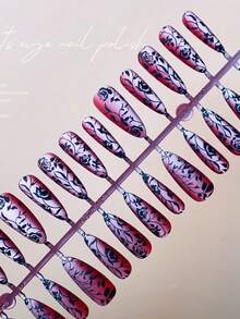 30 piezas Juego de uñas postizas de forma de almendra con puntas largas. Uñas postizas de cobertura completa con efecto de ojo de gato color rosa mate de gamuza premium con sensación de bordado. Kit de uñas postizas para el Día de San Valentín. Incluye un trozo de pegamento de gelatina y lima de uñas, adecuado para uso diario, fiestas, baile y como regalo. - Multicolor - Ver 4