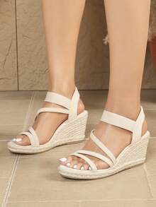 Women's Wedge Heel Bohemian Criss-Cross Strap Vacation Sandals - Beige - View 1