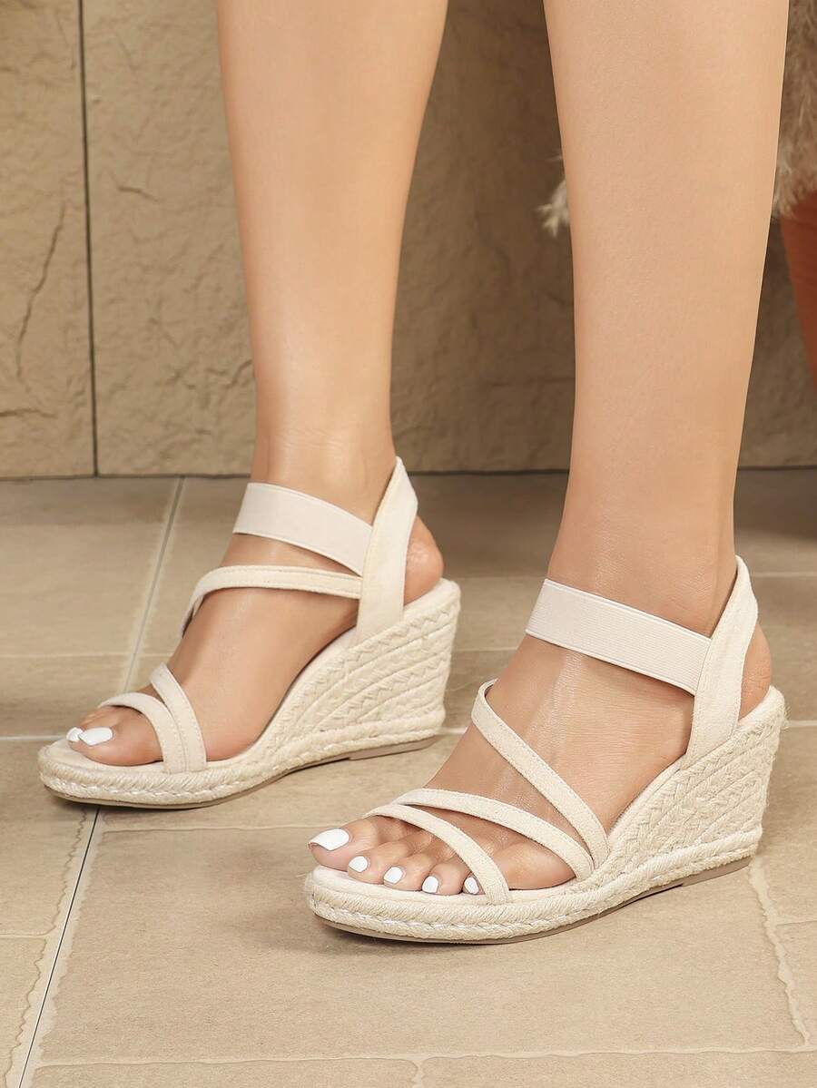 Women's Wedge Heel Bohemian Criss-Cross Strap Vacation Sandals - Beige - View 1