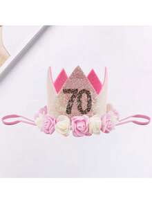 Handmade Felt Realistic Flower Crown Hat For Birthday Party, Pink & White 20th Adult Birthday Crown Hat, 30/40/50/60/70 Years Old Birthday Celebration Party Crown Birthday Hat, Birthday Party Hat