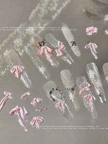 50个软质美甲蝴蝶结装饰，混色珠光蝴蝶结，简约3D缎面蝴蝶结美甲饰品 - 彩色 - 查看 6