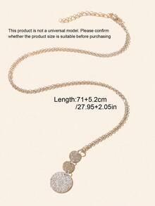 1件时尚简约银色长链圆盘吊坠项链，适合女性夜间外出佩戴 - 銀色 - 查看 4