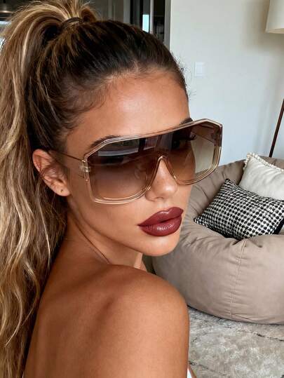 1 par de gafas de sol unisex de escudo marrón oversize, adecuadas para festivales de música electrónica, viajes, vacaciones, deportes, conducción, vacaciones, playa, salidas familiares, golf, senderismo, accesorios de verano, ropa de exterior, ambiente de vacaciones, atuendo elegante, accesorios de estilo callejero, deportes, fiestas, estilo callejero, pesca