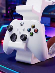 Simple Matte White Handle Headphone Stand, Desktop Holder, Aesthetic Handle Headphone Base Compatible With PlayStation4/5 DualSense, X1-Box Series X/S And Headphone Stands, Layered Minimalist Design, Stable Base, Elevated Platform.