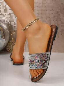 Dép lê thời trang nữ, kiểu dáng slip-on, mặt trên lấp lánh, đế bằng chống trượt, dép cho bé gái, thích hợp sử dụng trong nhà, phòng khách, phòng ngủ, phòng tắm, ngoài trời, bãi biển, tiệc tùng. - Bạc - Xem 6