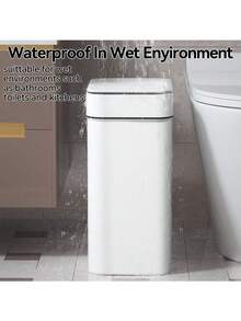 Ljia 2.7 Gallon/4 Gallon Automatic Sensor Trash Can With Lid, Touchless Narrow Small Garbage Bin, Smart Slim Plastic Waste Bin For Kitchen, Bathroom, Office, RV, Bedroom, Living Room, White And Grey