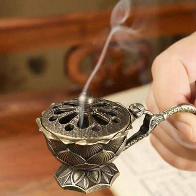 1 chiếc lư hương mini cầm tay hình hoa sen và vỏ sen kiểu cổ điển, giá đỡ hương bằng hợp kim đồng, trang trí nhà cửa, liệu pháp hương thơm, máy khuếch tán hương, hộp đựng bằng gỗ trầm hương, nghi lễ trà đạo, quà tặng, quà tặng văn hóa truyền thống cho sinh nhật, tốt nghiệp.