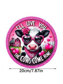 La corona del Día de San Valentín con el logo "Te amaré hasta que las vacas vuelvan a casa", decorada con una corona circular de madera, diseño de estilo romántico, decoración colgante de estilo rural y granja para el Día de San Valentín, adecuada para la familia, terraza, sala de estar, dormitorio, es un regalo romántico para novias y novios - Multicolor - Ver 7