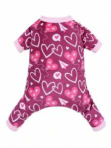 1件爱心印花宠物睡衣，防舔防掉毛，可爱狗狗猫咪家居服 - 彩色 - 查看 12